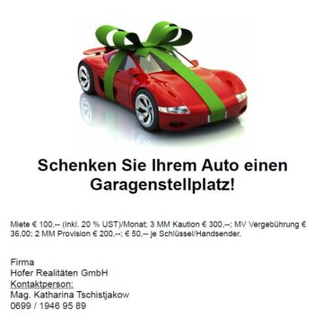 Schenken Sie Ihrem Auto einen Garagenstellplatz!, 1100 Wien, Einzelgarage